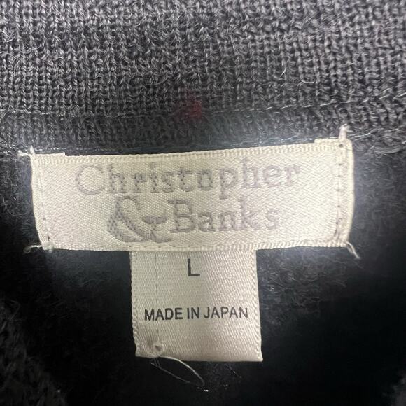 Vintage Christopher & Banks Women 100% Wool Cardigan Full Zip Sz L Black Japan - Picture 2 of 11